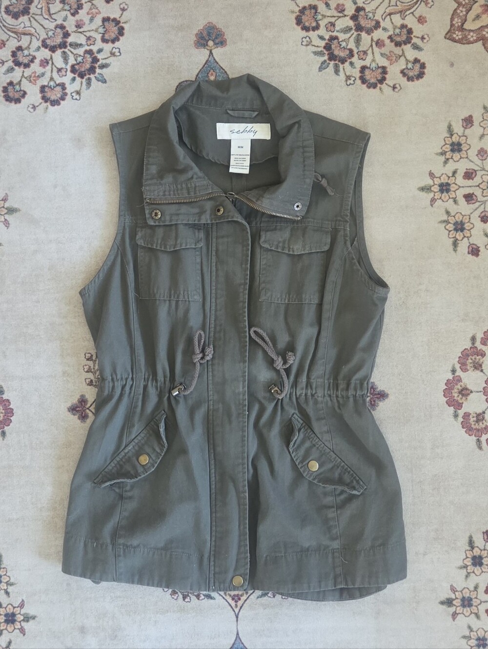 Olive Utility Drawstring Vest- Size M
